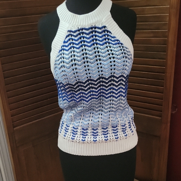 LOFT Blue and White Chevron Tank Top - Picture 3 of 7